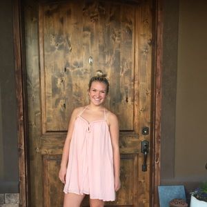 blush pink halter dress